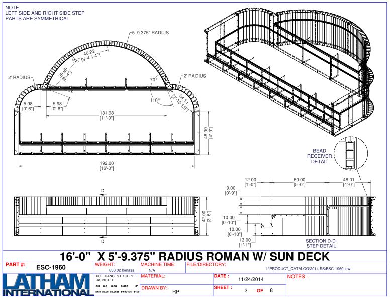 16' Wide Radius Roman End (5'10R) Steel Step w/ Sunledge